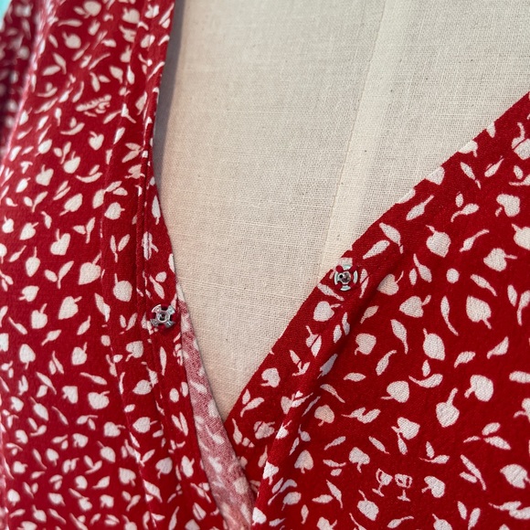 Madewell Kinston Side-Button Wrap Top in Park Picnic Size XS NWOT Red Floral - Picture 5 of 12